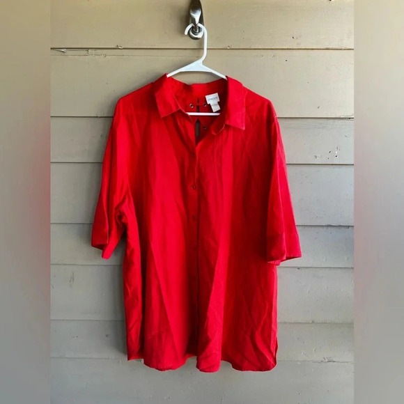 Chico's Red Button Down Shirt - Size 4 (XXL) - Picture 1 of 7
